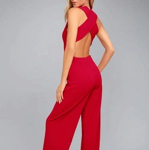 Lulu's Thinking Out Loud Backless Red Jumpsuit